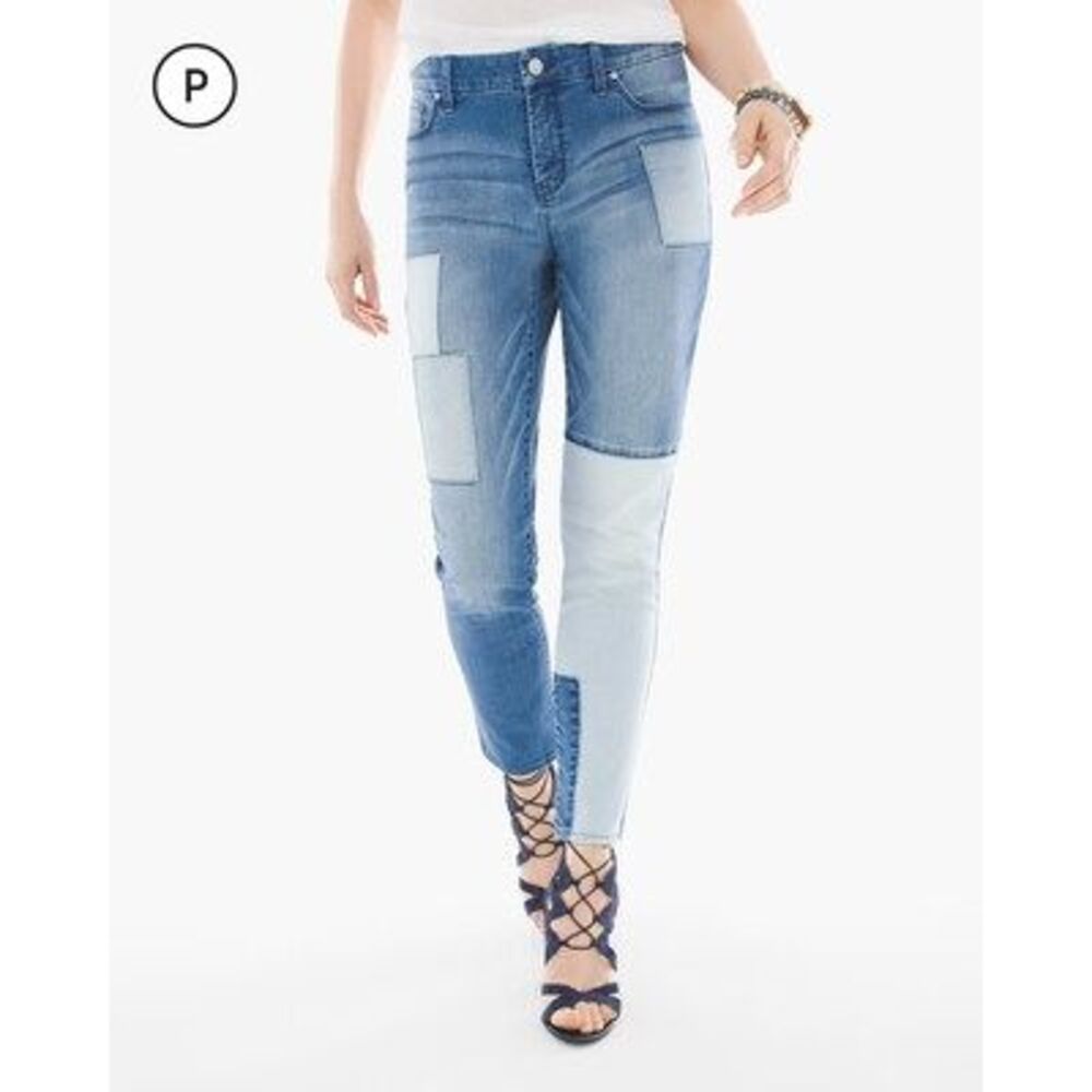 Chico's So Slimming Petite‎ Indigo Patchwork Girlfriend Ankle Jeans Size 2 NWOT